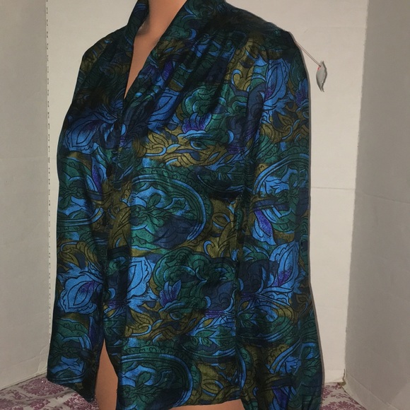 Vintage Silky Abstract Notations Secretary Blouse - Picture 3 of 7
